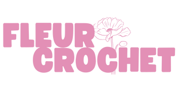 Logo fleur en crochet rose 